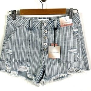 Happily Grey | New Striped Jean Shorts